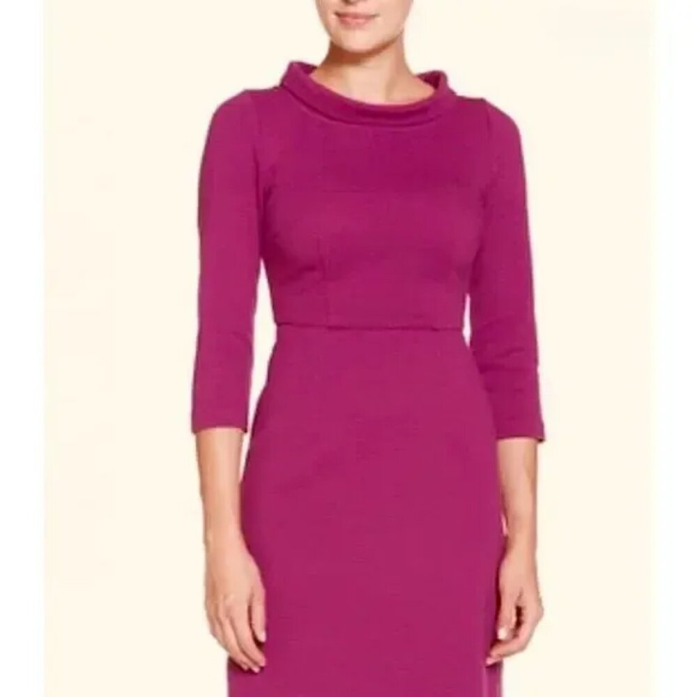 Fitted Magenta Sheath Dress with Boat Neck